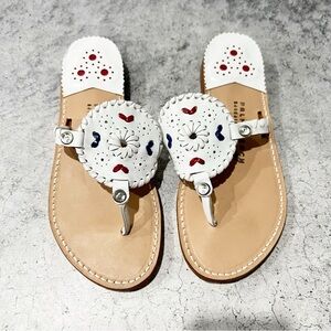 Palm Beach Leather Sandals White Red Blue Size 7.5